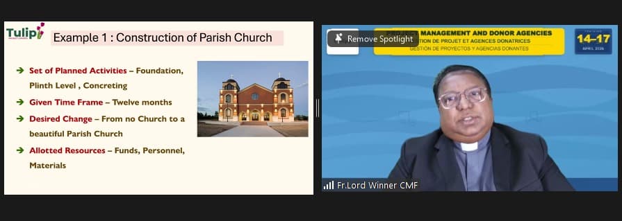 Fr Lord Winner presenting parish church construction example