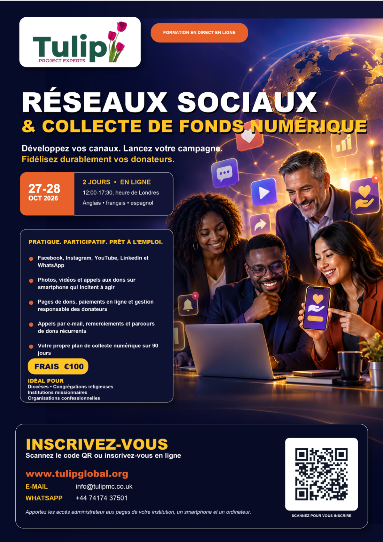 Formation réseaux sociaux et collecte de fonds numérique — affiche